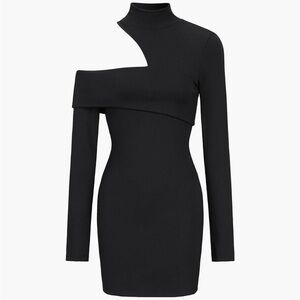 Black mock neck oblique cutout mini dress